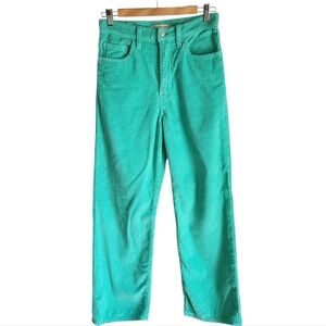Vtg Levi's Ribcage Straight Ankle Women's Green Corduroy Pants 27x27